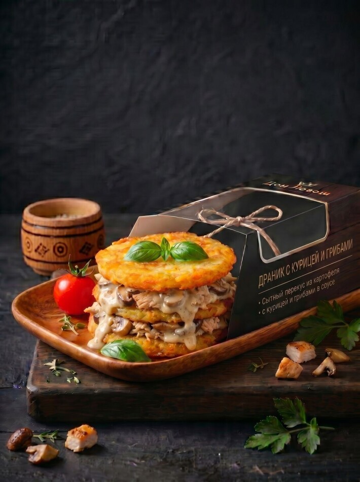 Драники с курицей и соусом