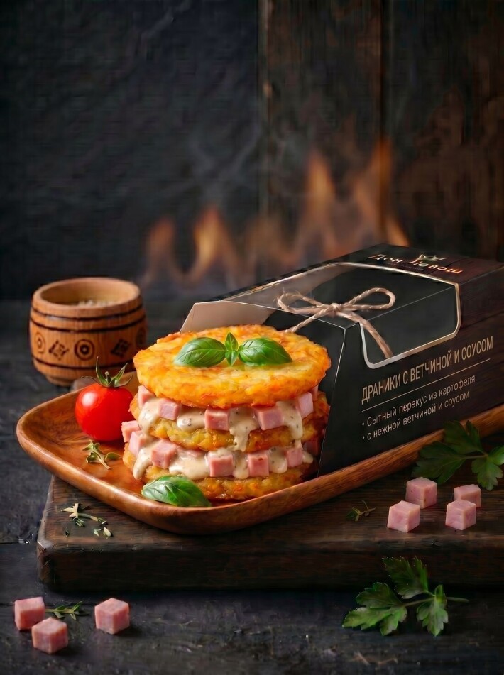 Драники с ветчиной и соусом
