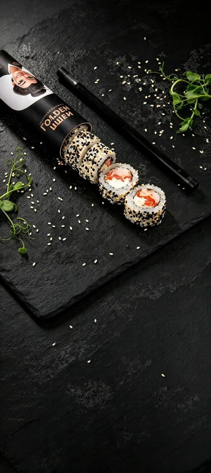 Калифорния в кунжут с форелью и креветкой