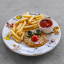 Куриная котлета и картофель фри с кетчупом