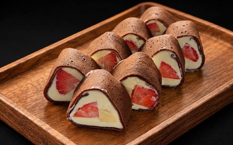 Шоколадный ролл с клубникой и бананом